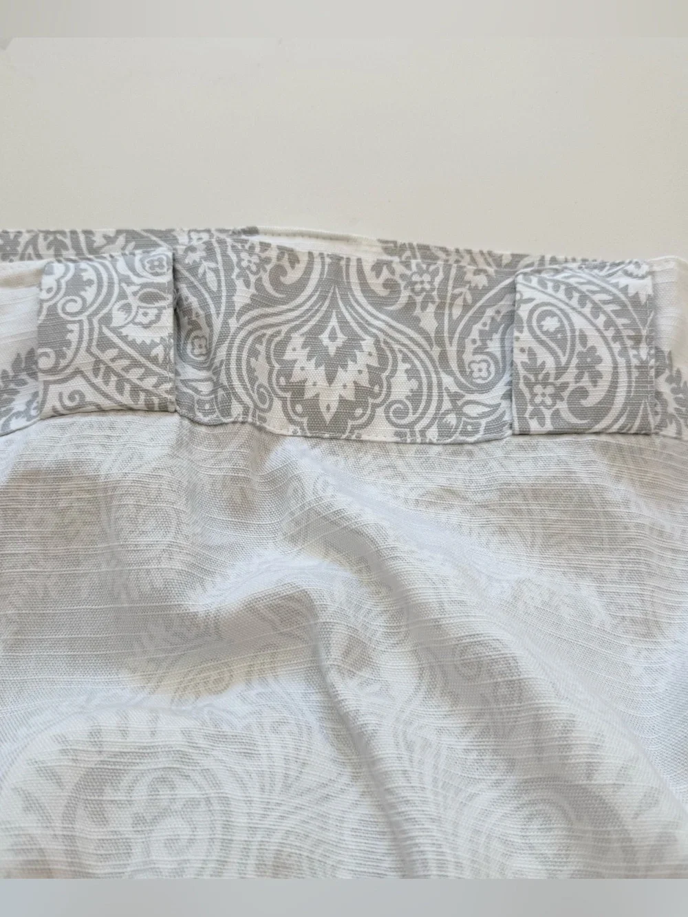 Envogue 2 Curtain Panels Gray White Paisley Damask Back Tab 49x91 Cotton Drapes